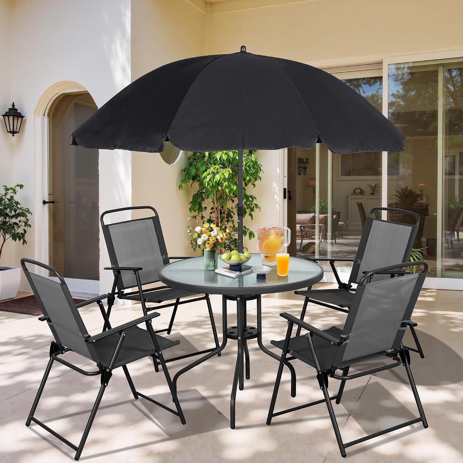Outdoor Furniture Sunbrella - طقم طعام معدني للفناء الخارجي مع