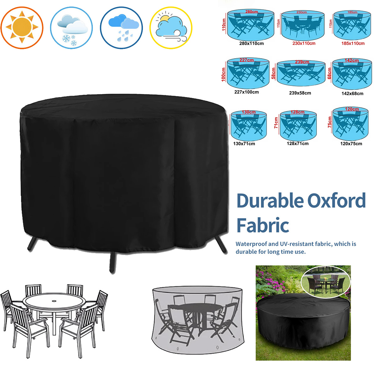 Outdoor Furniture Sunbrella - غطاء دائري للأثاث الخارجي في الحدائق،