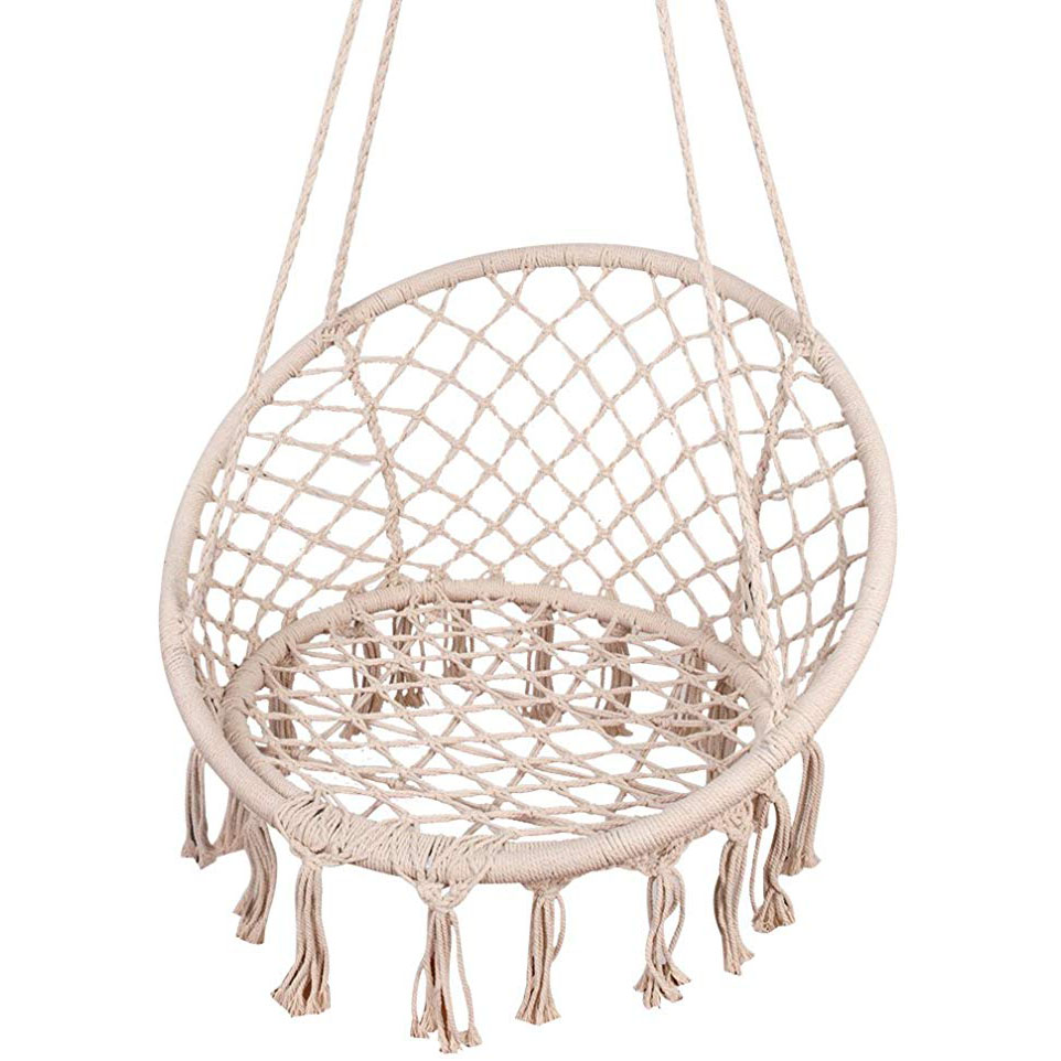 Garden Swing Chair - الأبيض شنقا القطن حبل مكرميه أرجوحة