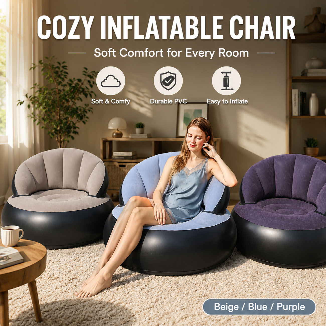 Outdoor Furniture Lounge - كرسي قابل للنفخ للبالغين، كرسي استرخاء