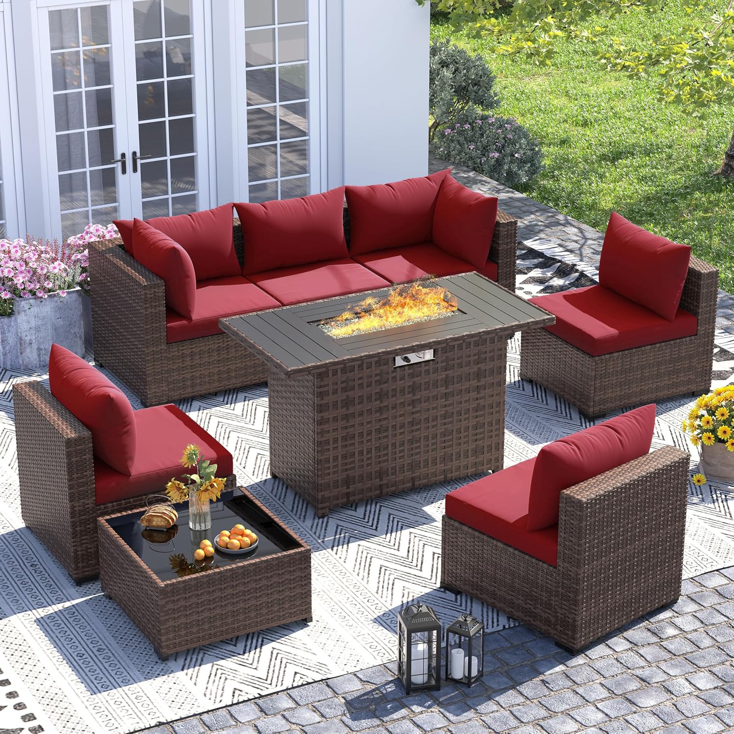 طقم أريكة من 8 قطع مصنوع من ال - مراجعة Outdoor Furniture Fire Table وسعره