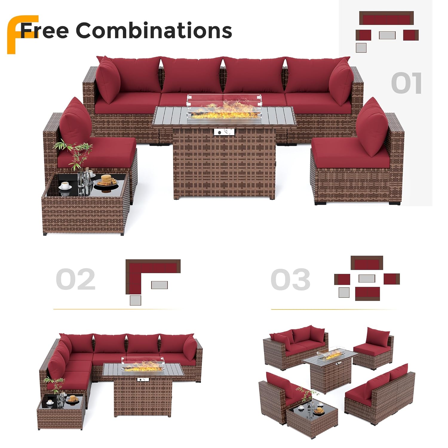 طقم أريكة من 8 قطع مصنوع من ال - مراجعة Outdoor Furniture Fire Table وسعره