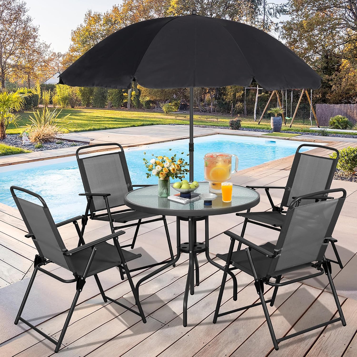 طقم طعام معدني للفناء الخارجي  - مراجعة Outdoor Furniture Sunbrella وسعره