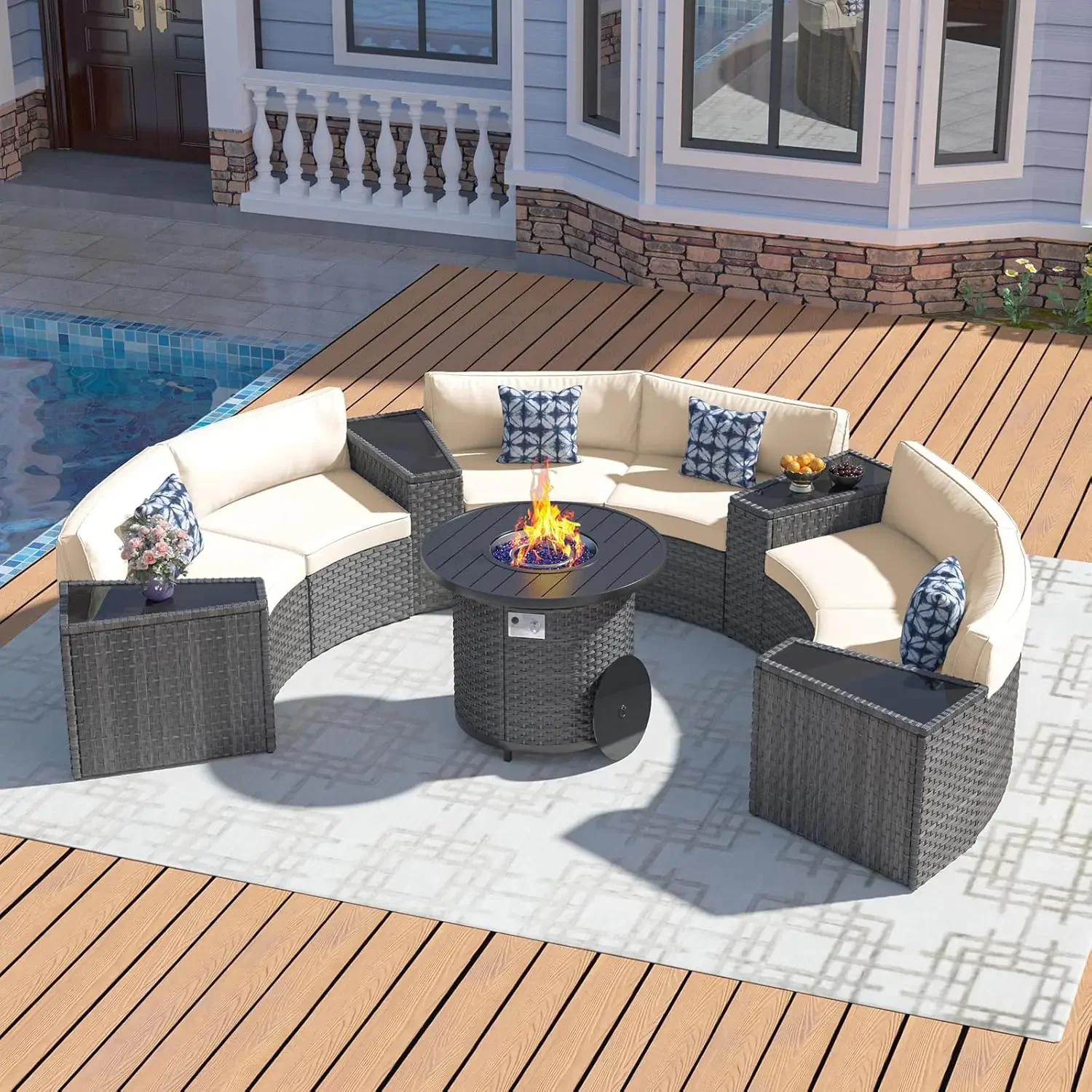 مجموعة أثاث الفناء مع طاولة حف - مراجعة Outdoor Furniture Fire Table وسعره