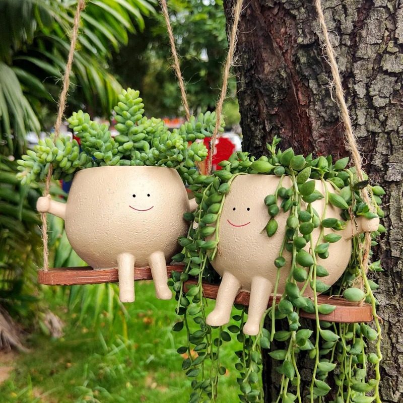 أصيص نباتات عصارية بتصميم رأس  - مراجعة Garden Swing Chair وسعره