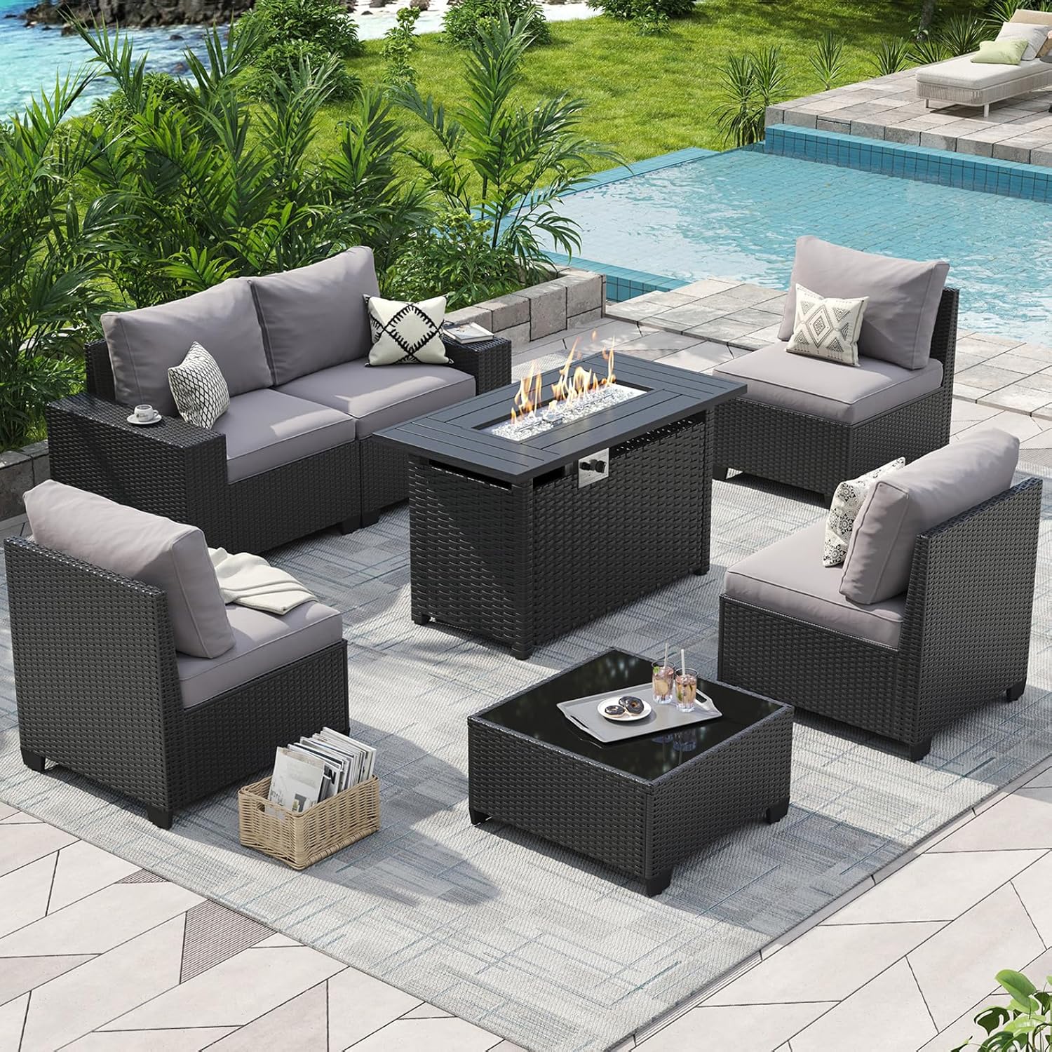 طقم أثاث خارجي للفناء مع طاولة - مراجعة Outdoor Furniture Fire Table وسعره
