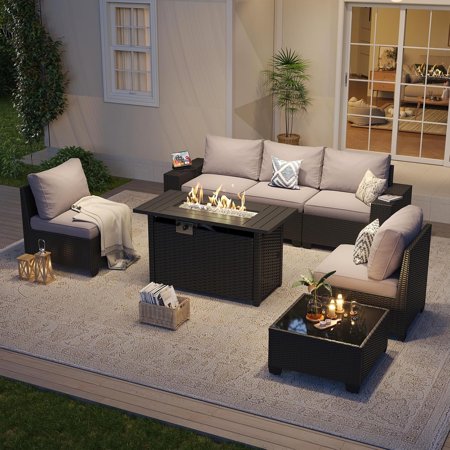 طقم أثاث خارجي للفناء مع طاولة - مراجعة Outdoor Furniture Fire Table وسعره