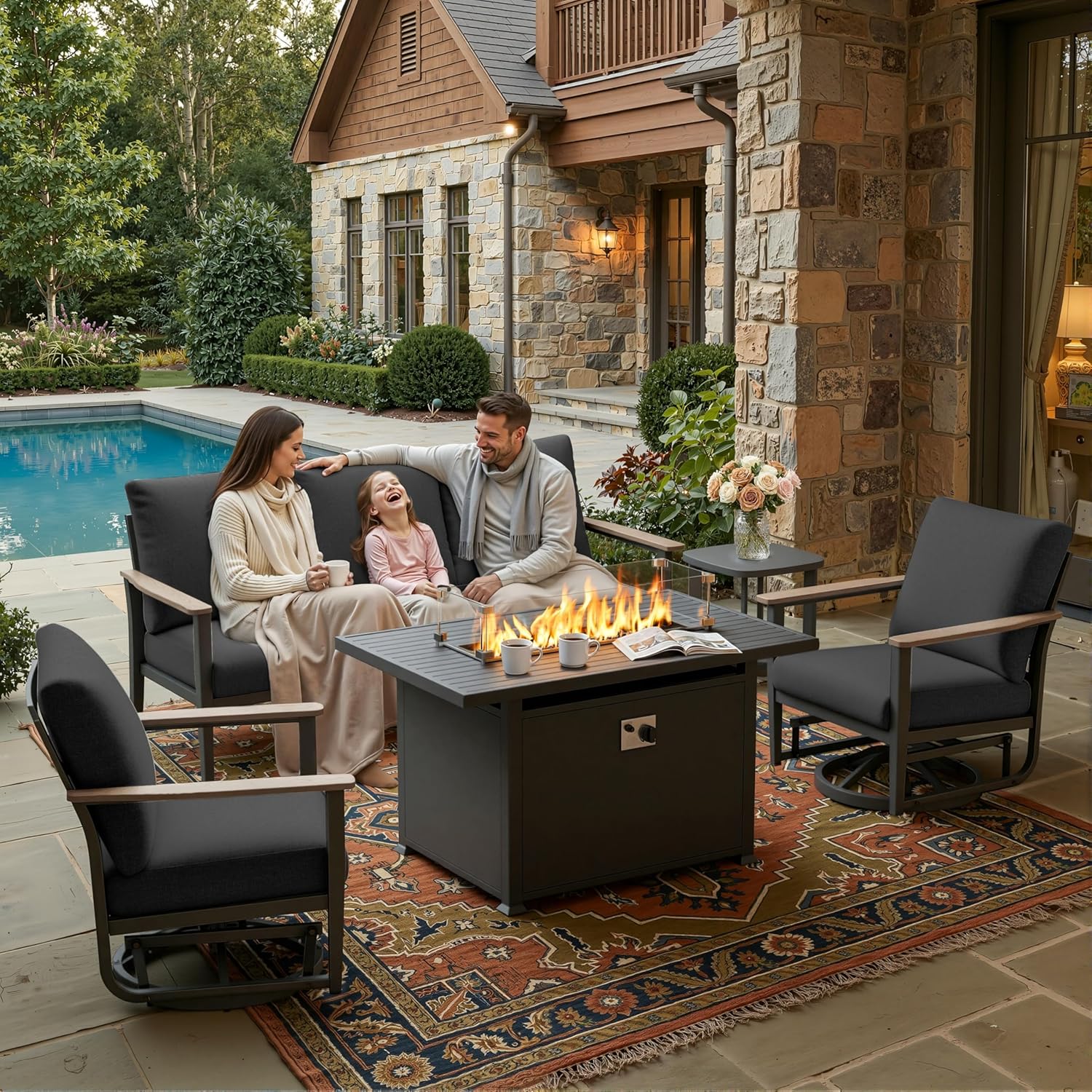 طقم أثاث فناء من الألومنيوم 5  - مراجعة Outdoor Furniture Set With Fire Pit وسعره
